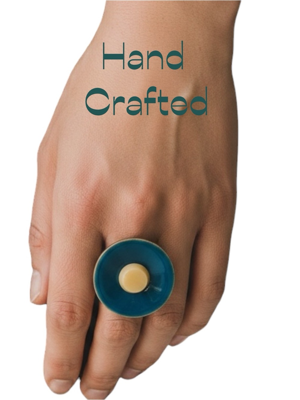 Hand Crafted Resin Coconut Shell Button W Antique Cream Button Ring NWT OS